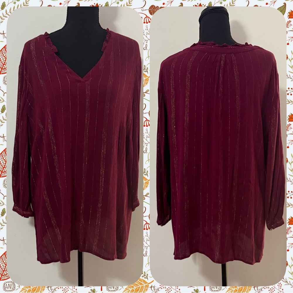 Liz Claiborne Deep Red Blouse with Shimmer-Sz Large